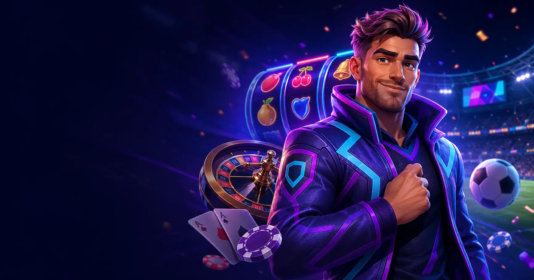 Karakter Dimensi69 dengan unsur slot, live casino, dan sportsbook