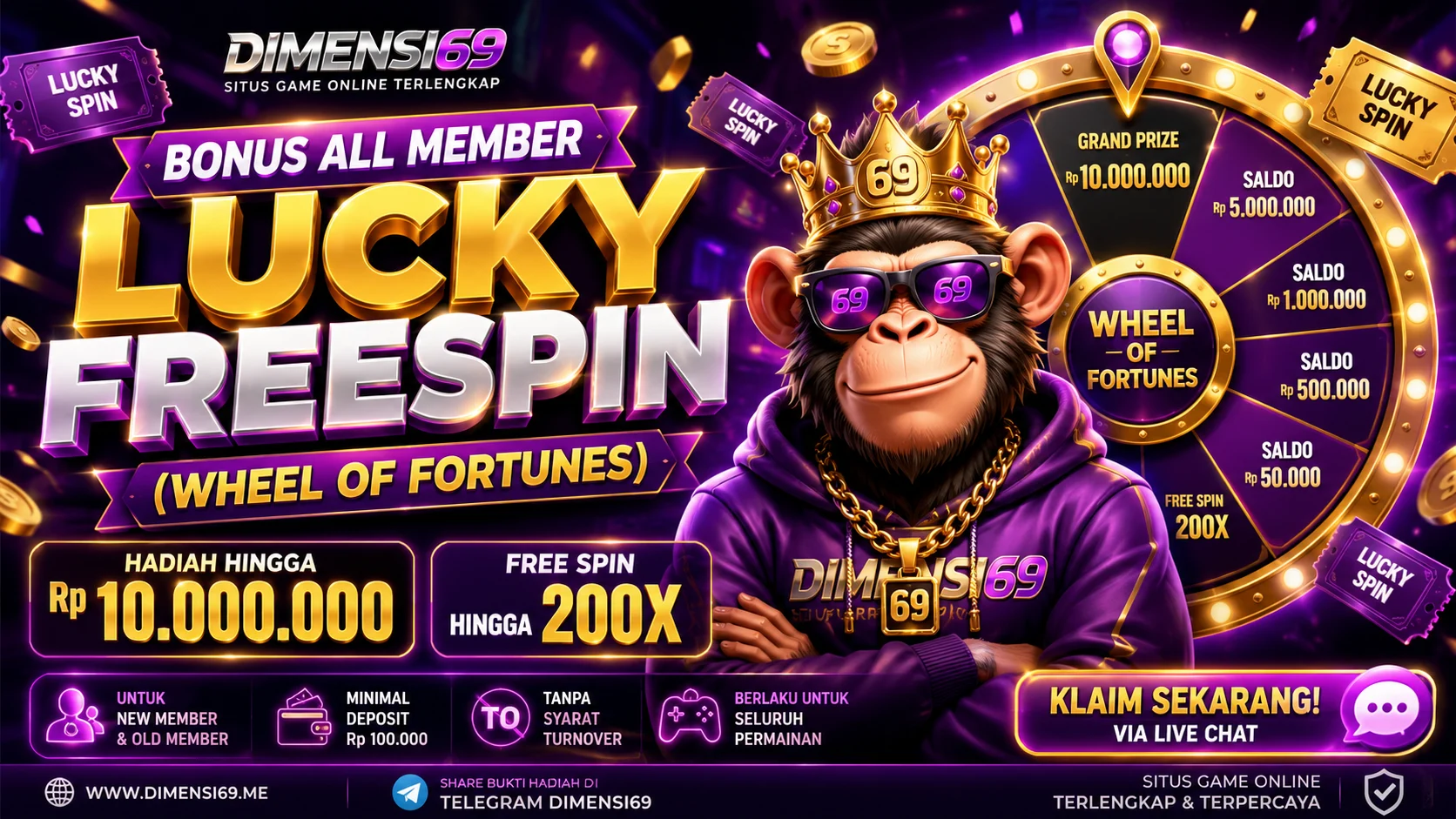 Banner Bonus All Member Lucky Freespin Wheel of Fortunes Dimensi69