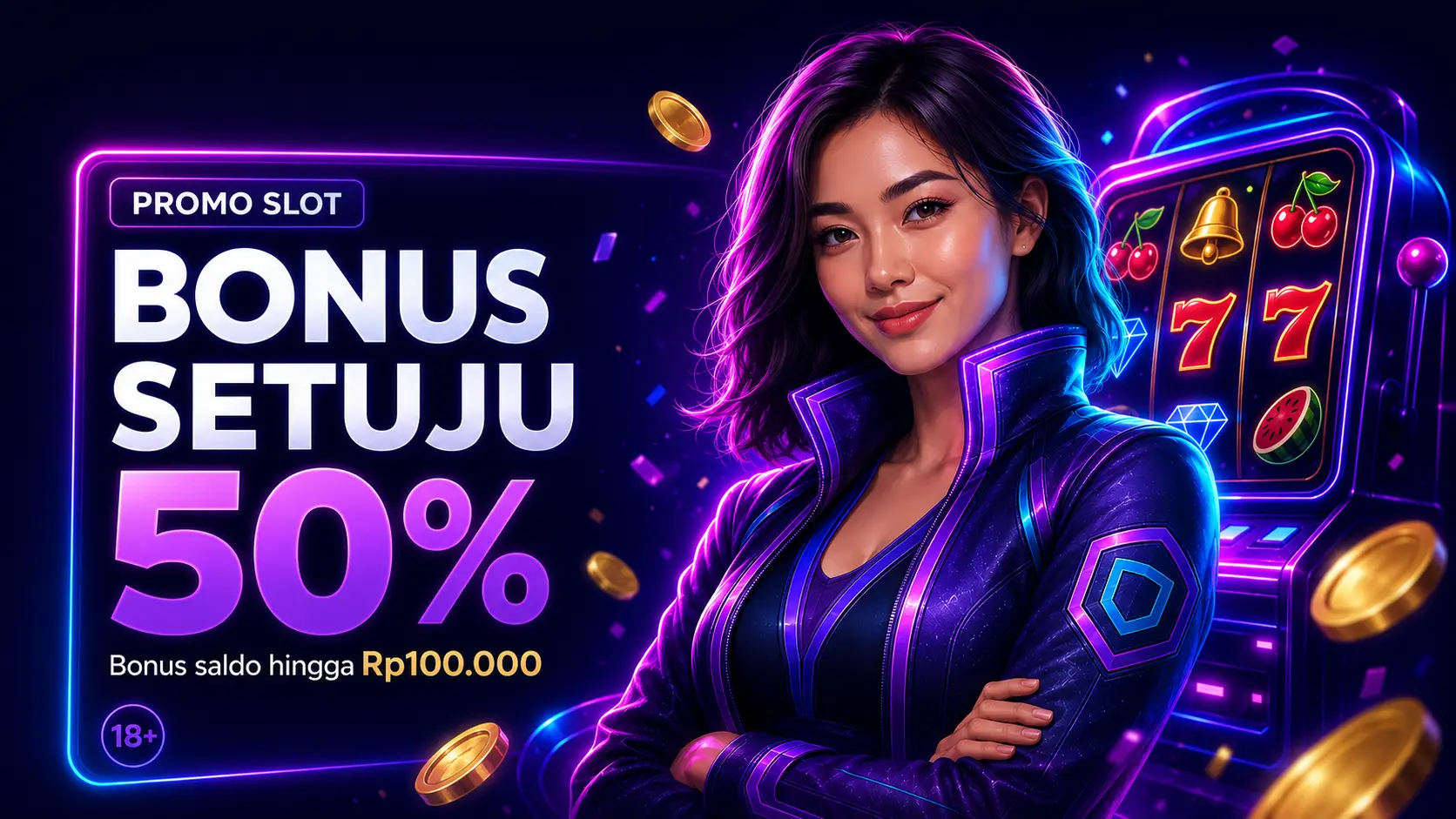 Ilustrasi promo BONUS SETUJU 50% untuk permainan slot Dimensi69